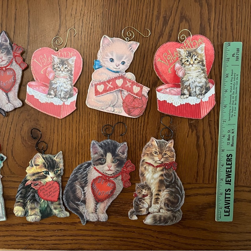 Set of 10 wooden Valentine's Day Cat and Dog Ornaments retro - Picture 7 of 7